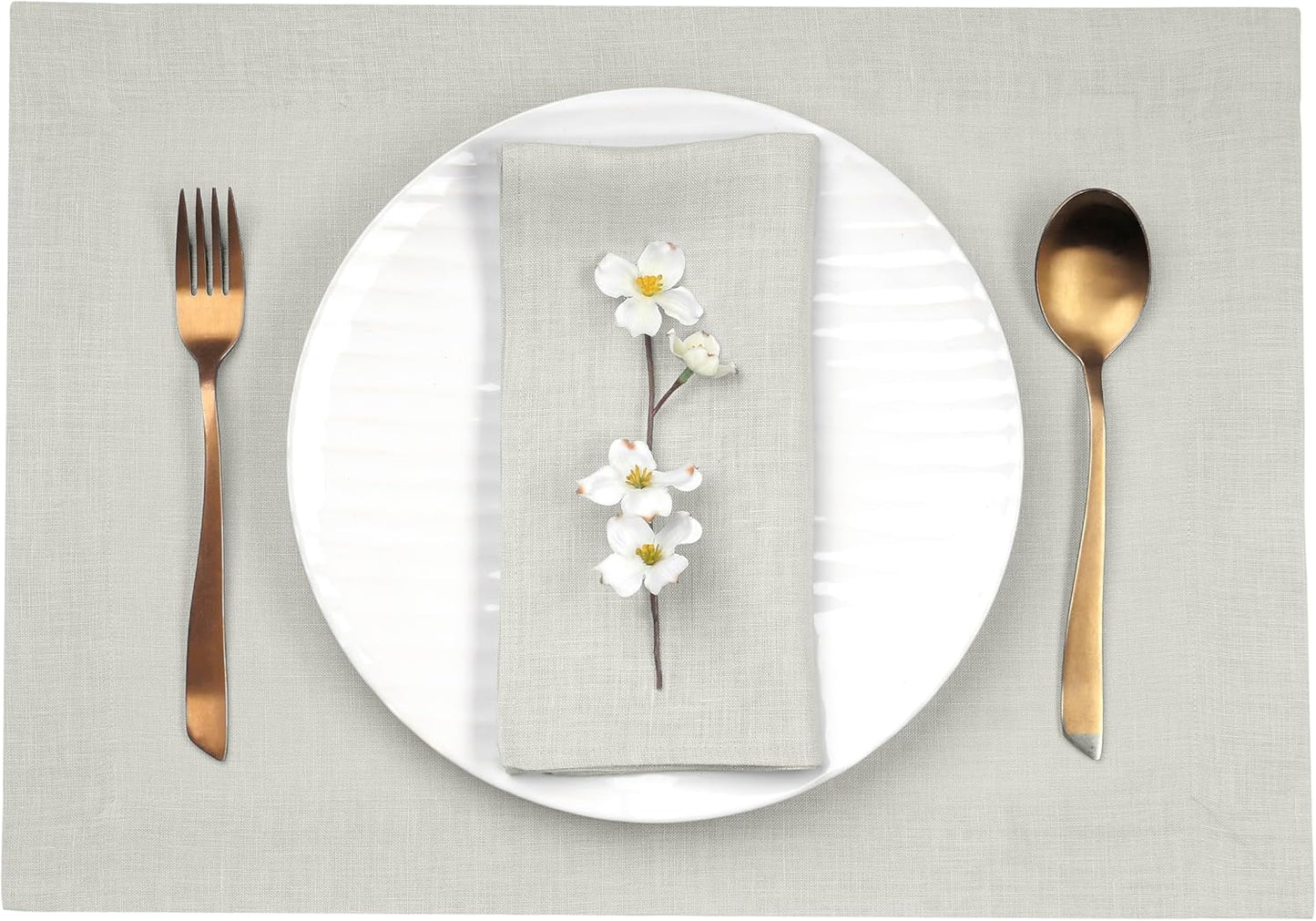 D'Moksha Homes Linen Placemats 14 x 19 Inch - Silver Grey Placemats Set of 6-100% Pure Linen Table Place Mats for Fall, Autumn and Halloween - Handcrafted and Machine Washable