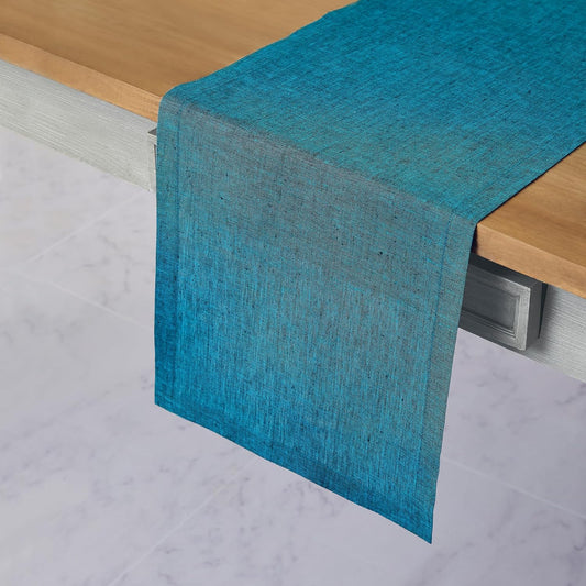 Solino Home Linen Small Table Runner 48 Inches - Athena, 100% Pure Linen Chambray Teal Table Runner 14 x 48 Inch Ideal for Dresser and Coffee Tables - Fall, Autumn, Thanksgiving