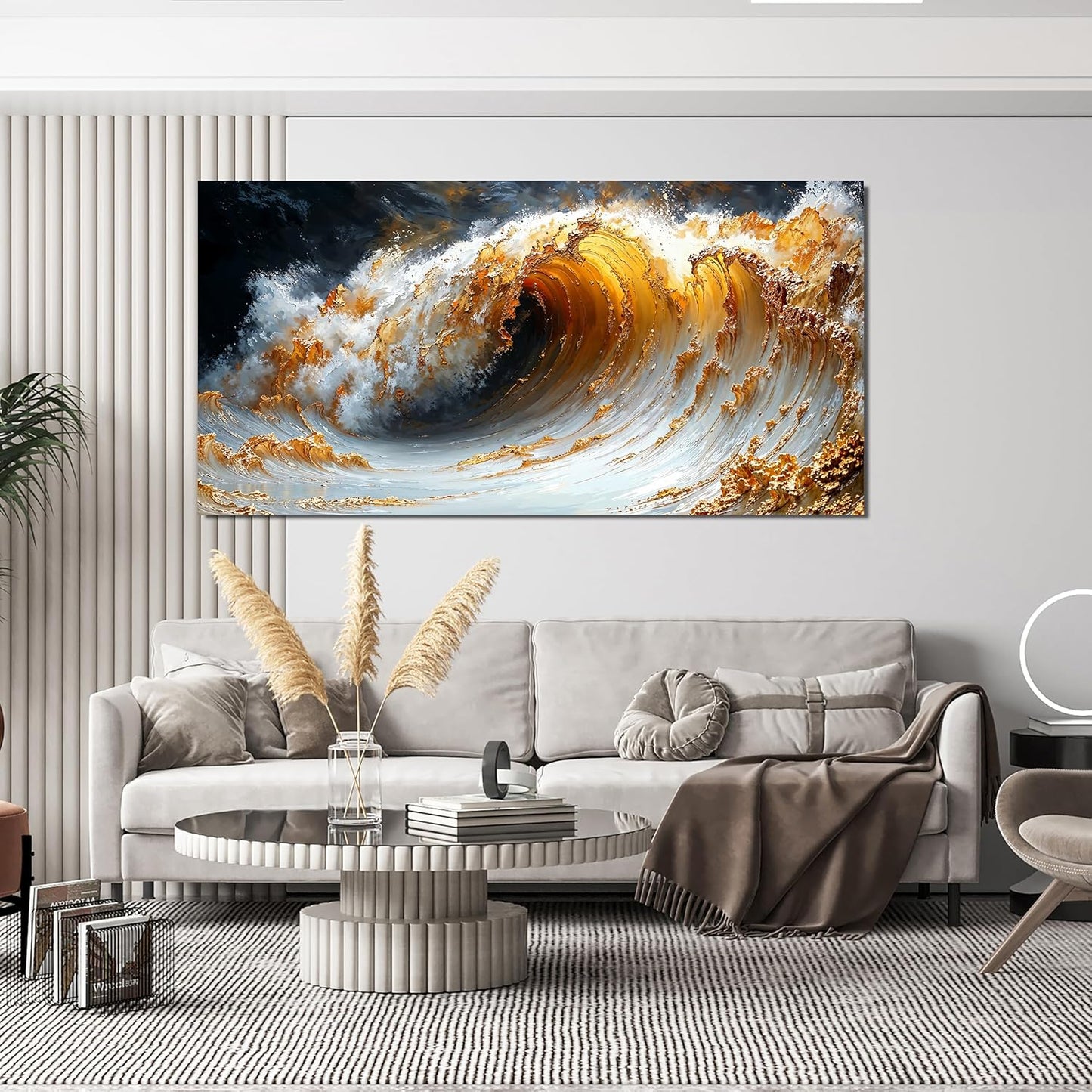 AIXMGSJS Canvas Wall Art Decor Large Artwork for Walls Large Wall Art Pictures for Living Room Canvas Art Wall Decor Gold Wave Wall Art Prints Modern Abstract Wall Art Bedroom Office Decor 24" X 48"