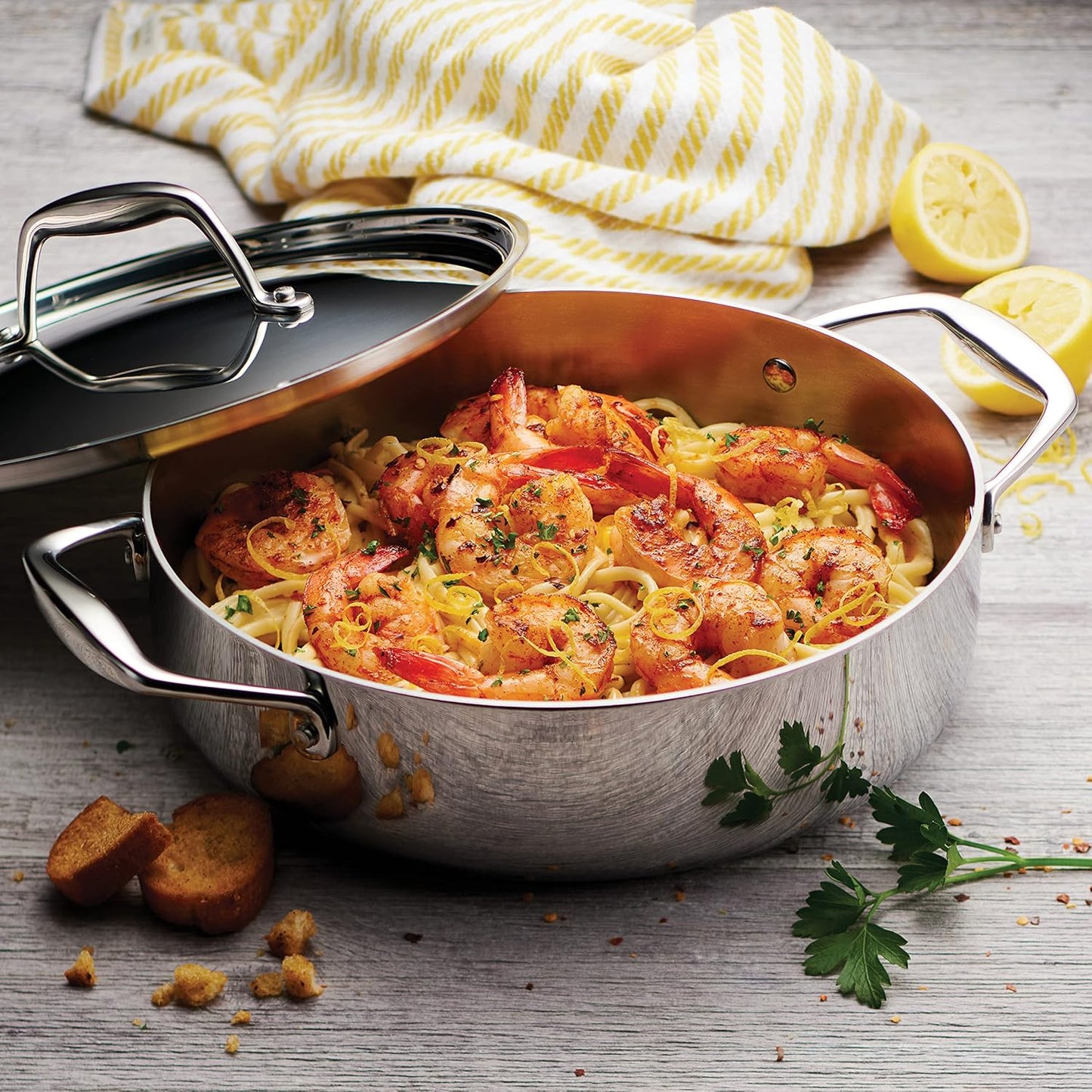 Tramontina Signature Tri-Ply Clad Stainless Steel 3-Quart Braiser Pan with Lid, Induction-Ready, Dishwasher-Safe, NSF-Certified, Made in Brazil