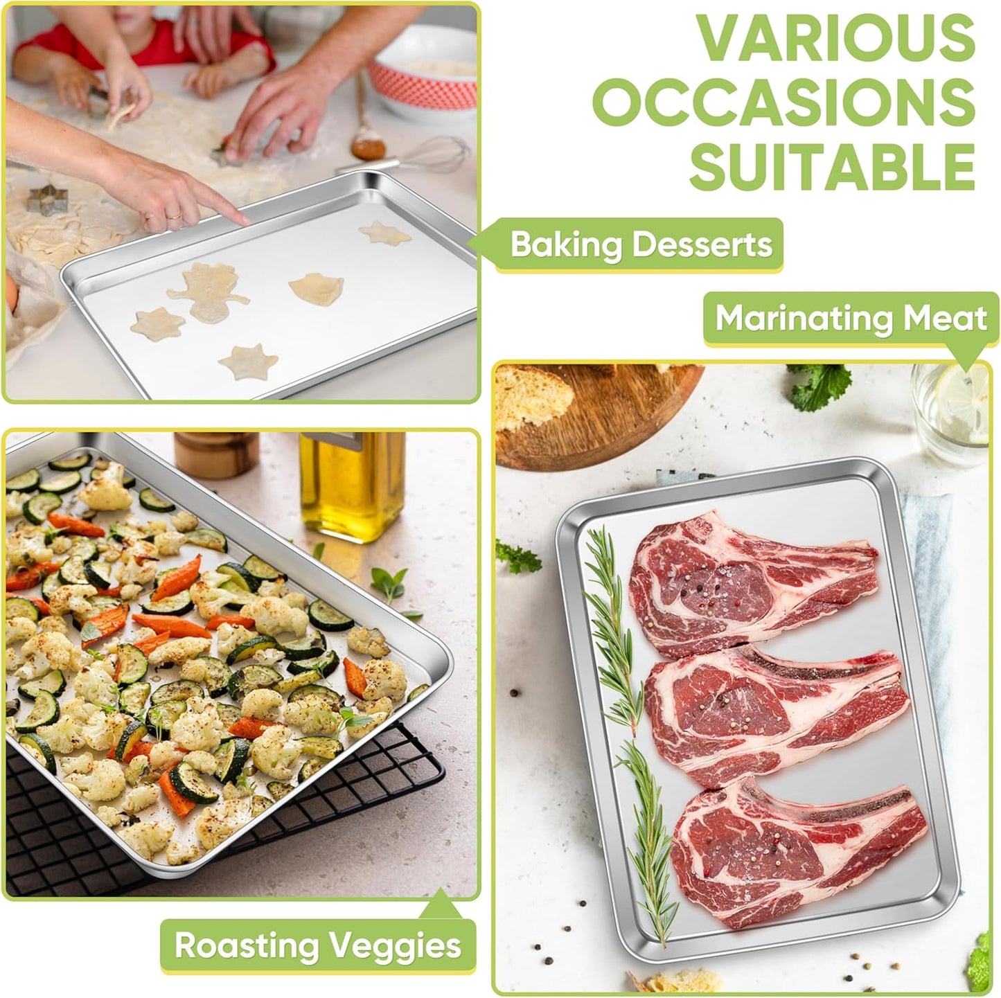 TeamFar Stainless Steel Baking Sheet, 20’’ x 14’’ Large Baking Sheet Pan Bakeware Set Cookie Sheets for Baking, Roasting, Cooking, Non Toxic, Mirror Finish & Dishwasher Safe