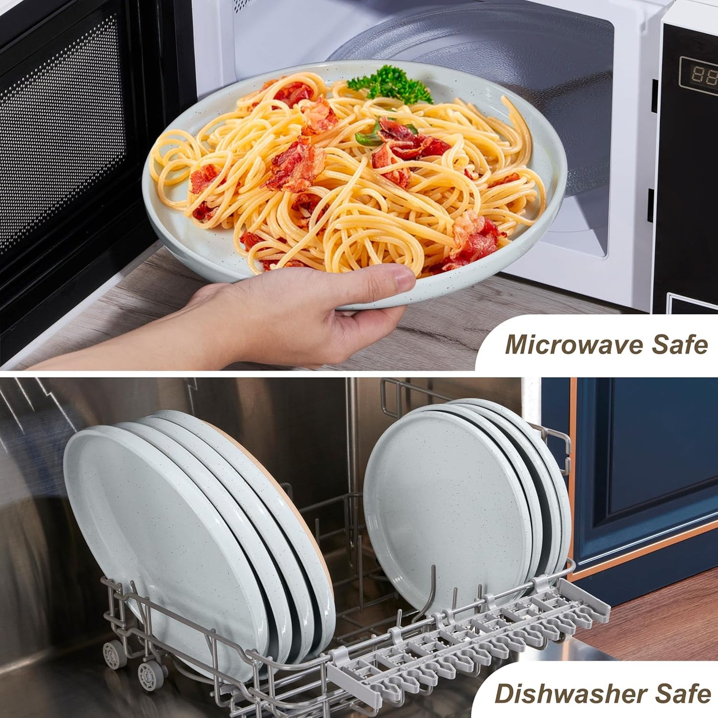 LIANYU Stoneware Dinner Plates Set of 4, 10.5’’ Large Round Ceramic Plates, Dessert Serving Dishes Set for Kitchen Dining, Oven, Microwave & Dishwasher Safe, Scratch Resistant, Glacier Gray