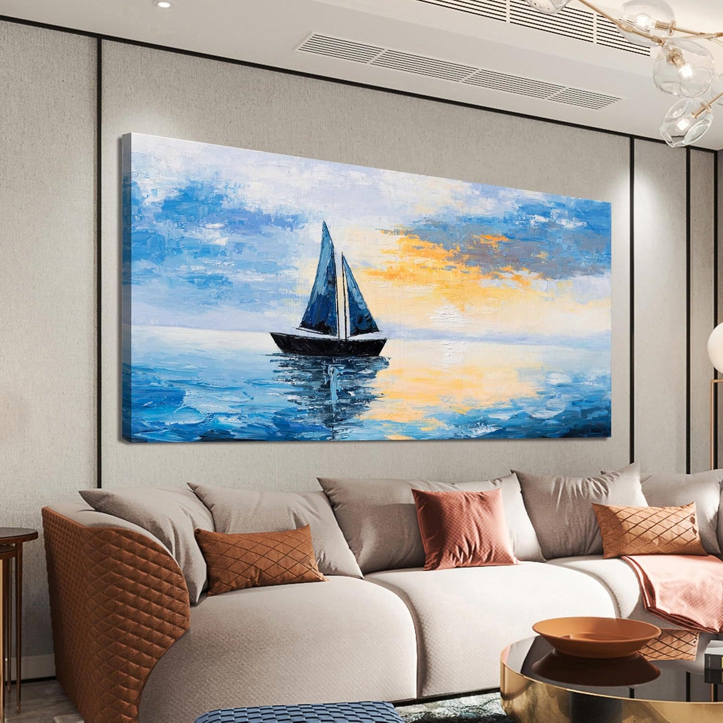 Canvas Wall Art Decor Modern Large Wall Art Pictures for Living Room Blue Coastal Wall Art Prints Landscape Natural Wall Art Decor Artwork for Walls Art Work for Home Office Kitchen Wall Decor 29"x58"