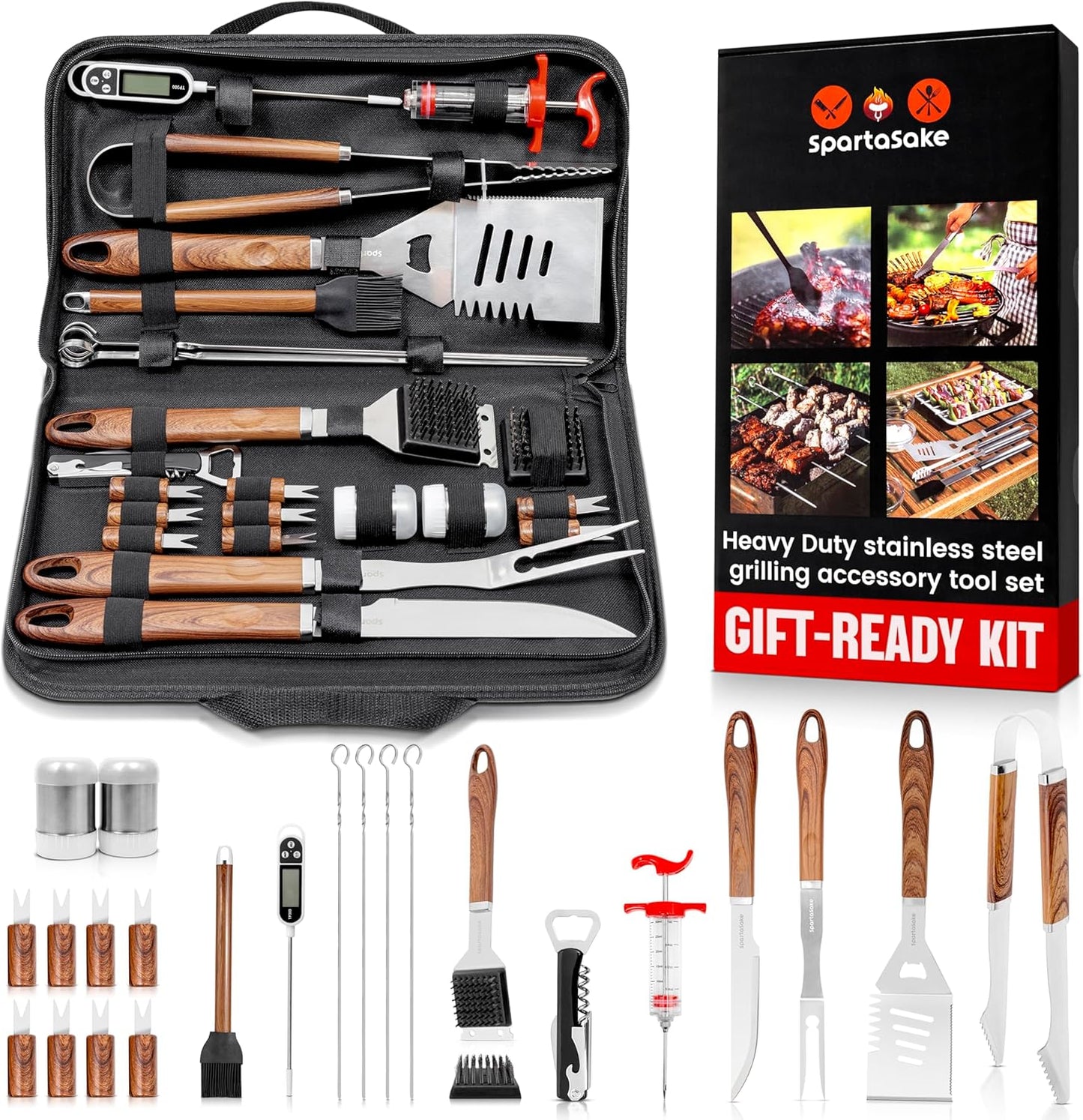 SpartaSake BBQ Grilling Accessories - Stainless Steel Barbecue Grill Tools Accessories kit Spatula Thermometer Tongs for Blackstone Griddle Outdoor Camping-Grill Set Gifts for dad Men Women(24 pcs)