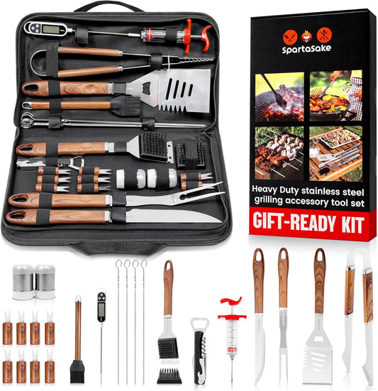 SpartaSake BBQ Grilling Accessories - Stainless Steel Barbecue Grill Tools Accessories kit Spatula Thermometer Tongs for Blackstone Griddle Outdoor Camping-Grill Set Gifts for dad Men Women(24 pcs)