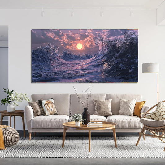 Canvas Wall Art for Living Room Artwork for Walls Canvas Modern Art Wall Decor Nature Landscap Wall Art Decor Purple Coastal Beach Wall Art Prints Art Work for Home Office Kitchen Wall Decor 24" X 48"