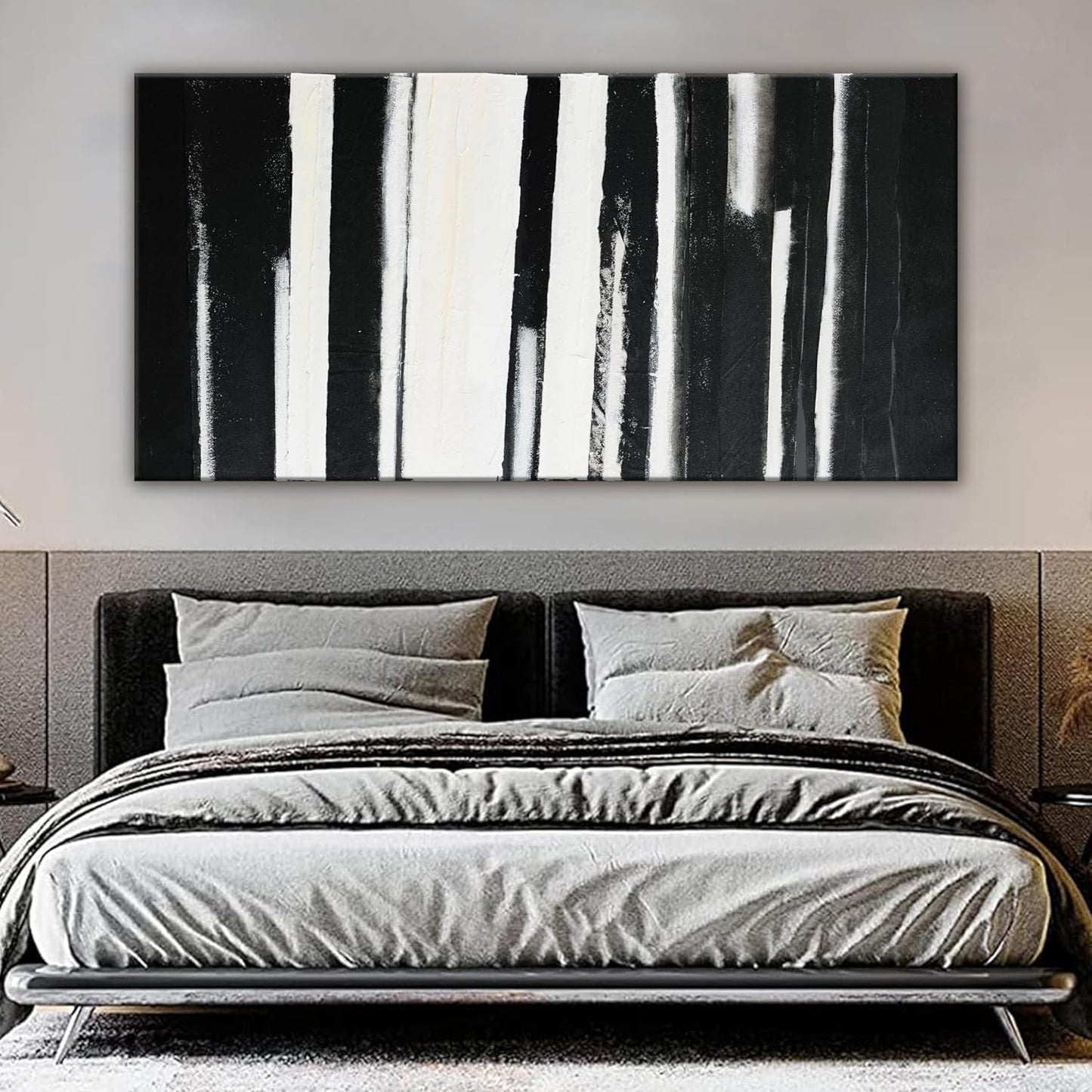 QSQ Abstract Wall Art Decor Large Home Decor Wall Art Prints Black and White Minimalist Stripes Artwork Modern paintings Wall Decorations for Living Room Wall Bedroom Office Decor 29"×58"