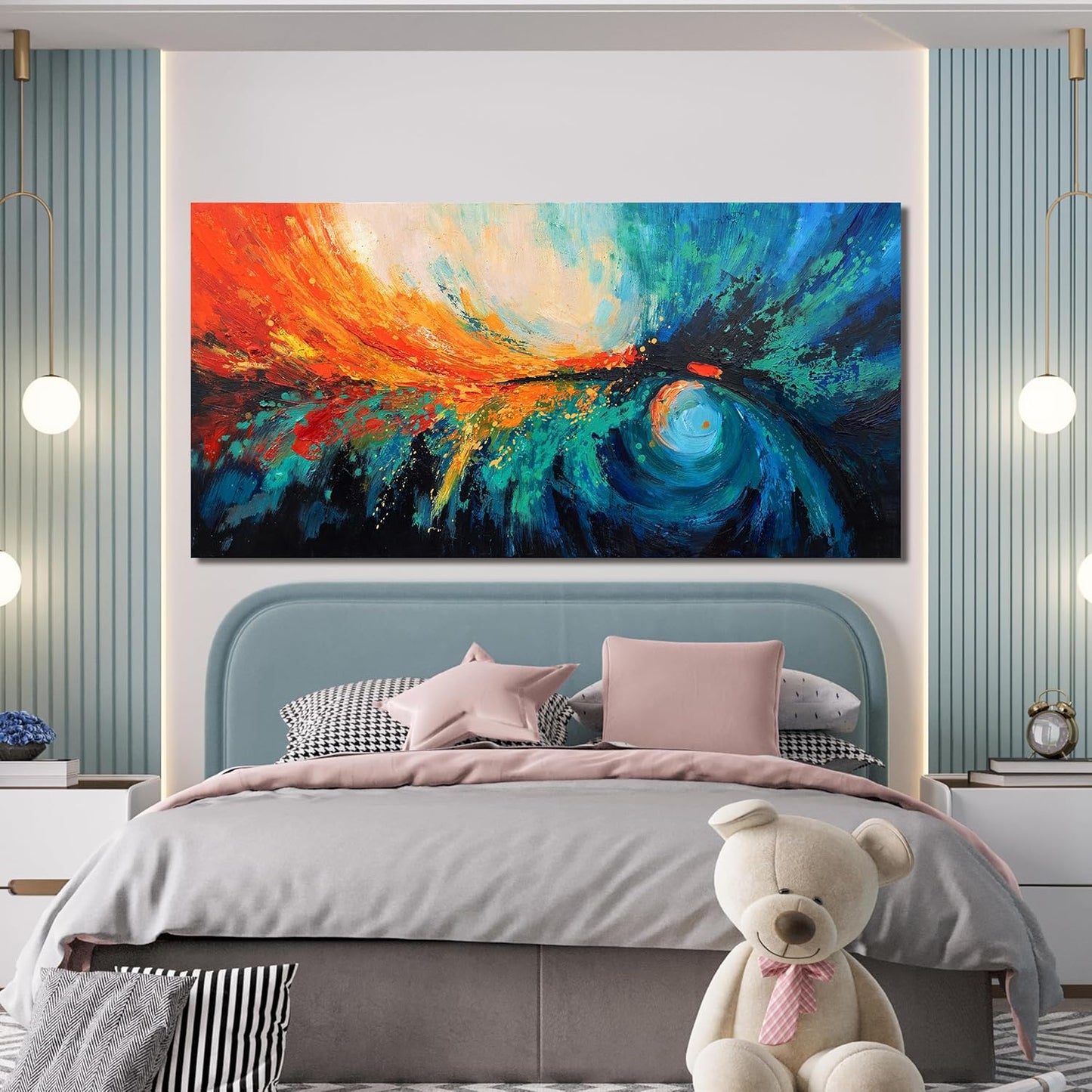 Canvas Wall Art Decor Large Wall Art Pictures For Living Room Blue Green Wall Art Canvas Abstract Art Work Colorful Abstract Wall Art Decor Prints For Bedroom Office Kitchen Wall Decor 29" x 58"