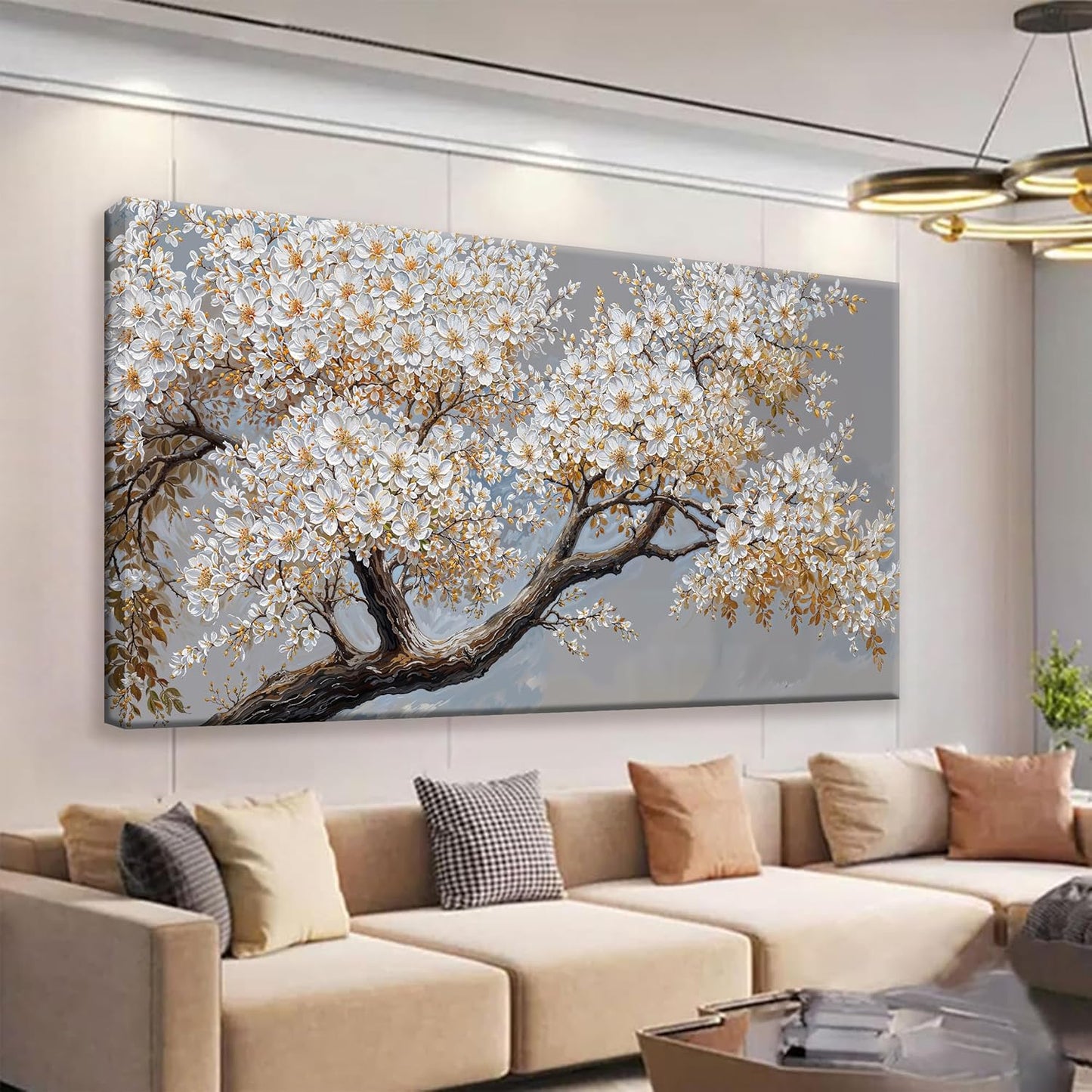 Canvas Wall Art Decor White Flowers On Tree Artwork Wall Decor Living Room Canvas Prints Modern Wall Art For Office Kitchen Canvas Prints Decor 24x48 Inch