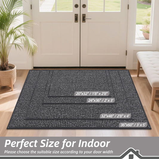 BEQHAUSE Dirt Trapper Door Mat 36" x 60", Non-Slip Washable Doormats Entrance Mat, Dirt Resistant and Absorbent Welcome Mat, Low Profile Floor Mats for Front Back Door and Entryway, Charcoal
