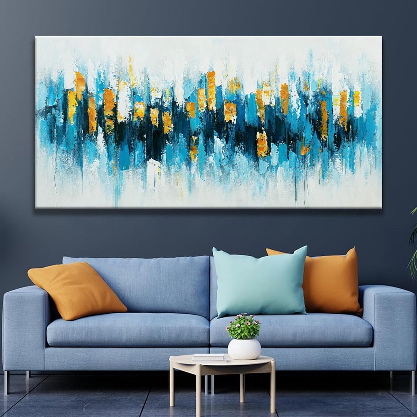 Abstract Wall Art Canvas Art Wall Decor For Living Room Decorations Large Blue And Gold Abstract Wall Decor White Abstract Wall Art For Home Bedroom Kitchen Office Artwork 29x58 Inch