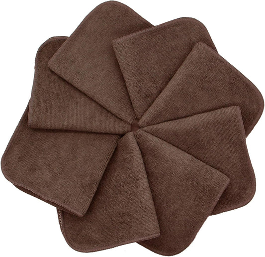 Microfiber Dish Cloths Fast Drying Kitchen Cleaning Cloth Dish Rags Dust Cloths Ultra Absorbent Lint Free Washcloths with Poly Scrub Side 12inch x 12inch 8 Pack (Brown)
