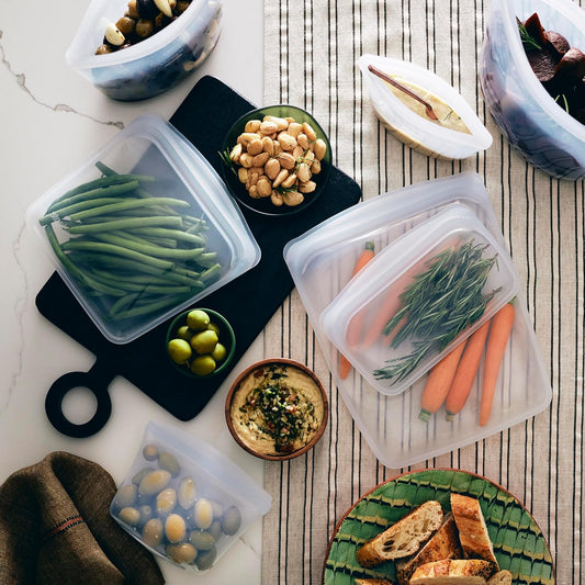 Stasher Premium Silicone Reusable Food Storage Bags, 6-Pack, Starter Kit, Sea Spray, Multi-Use Food Storage Bags, Lunch Bag, Travel Containers, BPA Free, Leak-free, Dishwasher-Safe, Eco-friendly