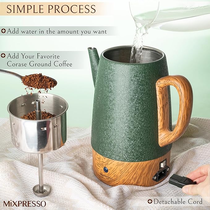 Mixpresso 10 Cup Percolator Coffee Pot Electric, Stainless Steel Coffee Percolator Electric With Keep Warm Function, Classic Perculator Pot With Removable Basket for Home or Office - Shiny Green
