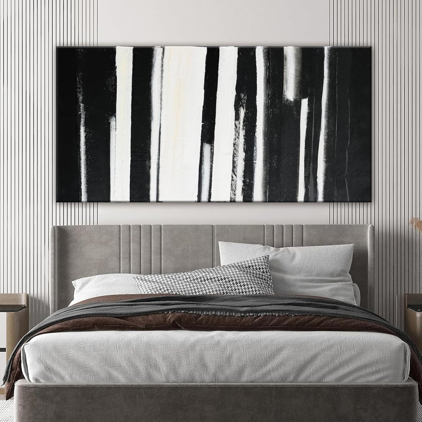 QSQ Abstract Wall Art Decor Large Home Decor Wall Art Prints Black and White Minimalist Stripes Artwork Modern paintings Wall Decorations for Living Room Wall Bedroom Office Decor 29"×58"
