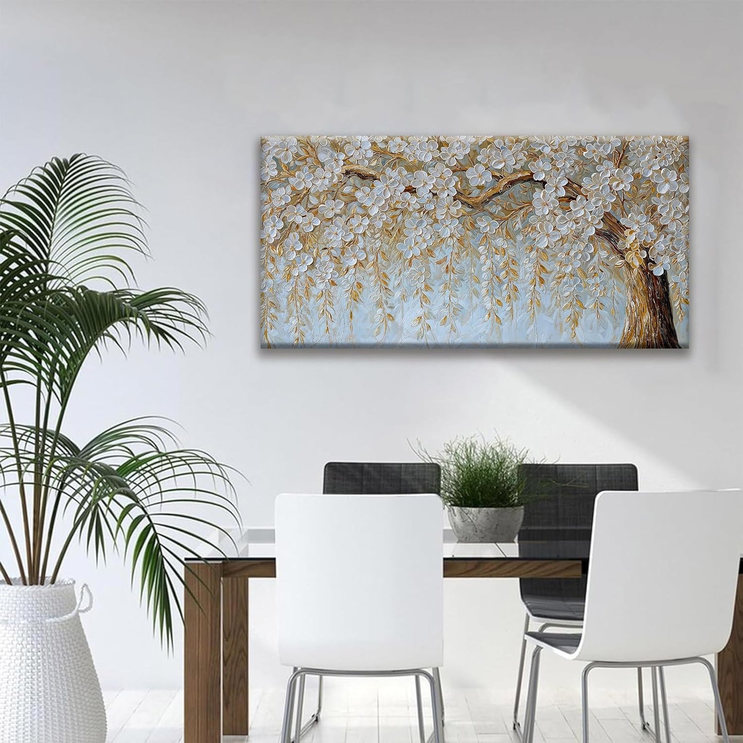 Suconvng Large Wall Art For Living Room Home Wall Decor Modern Canvas Art Wall Decor 29 X 58 Inches Elegant Flower White Wall Art Picture For Bedroom Office Artwork