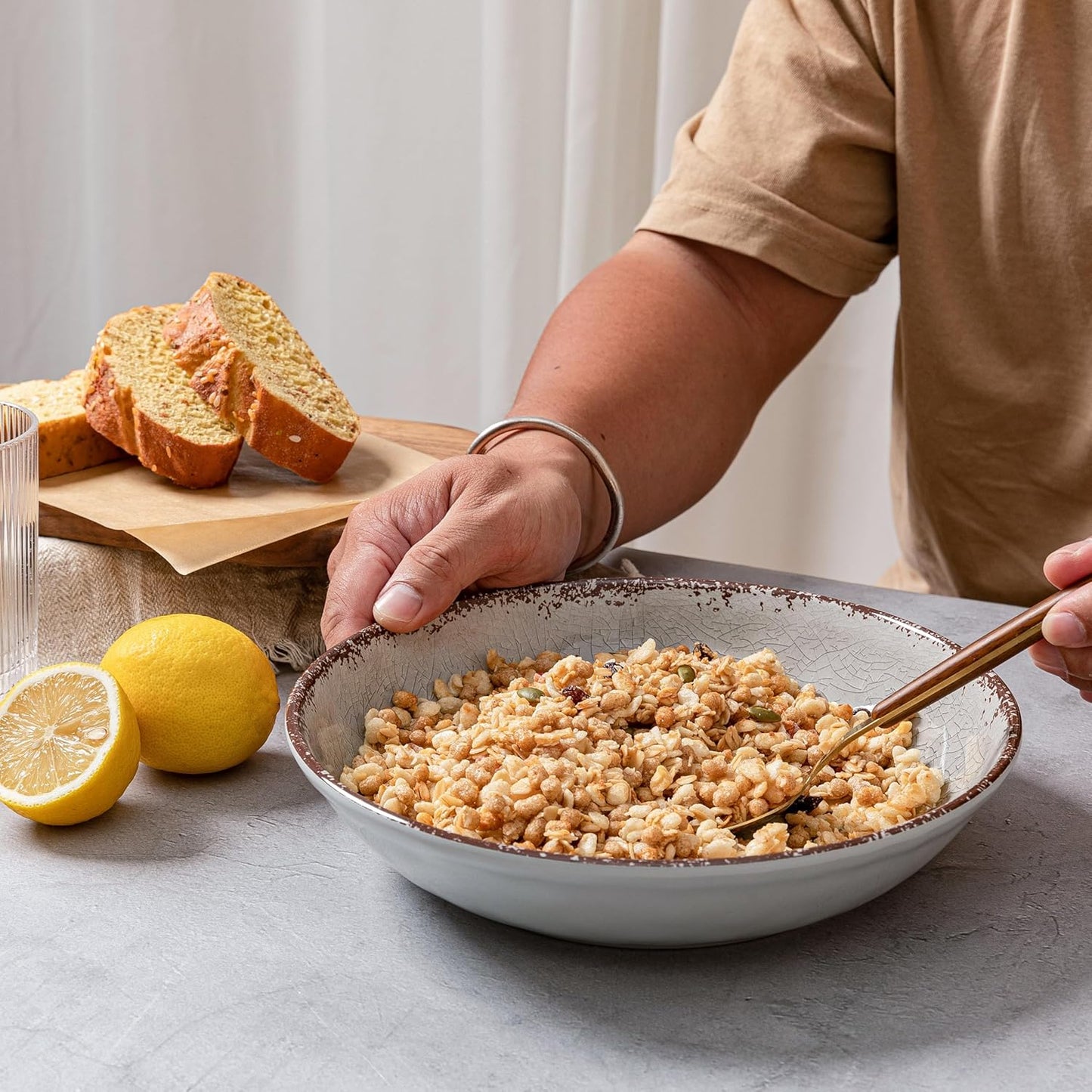 LEHAHA Farmhouse Melamine Pasta Bowl, 9.25 inch Large Salad Bowls, Set of 6, Unbreakable 100% Melamine Serving Bowls Set for Dinner, Wide and Shallow Bowls Set, Dishwasher Safe, Grey…