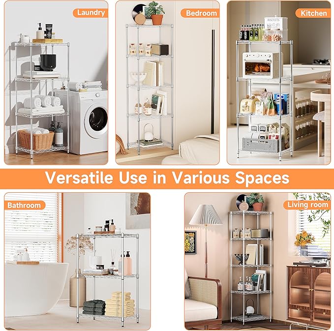 IZEUK 4 Tier Metal Wire Shelf Unit, Chrome Storage Rack Organizer for Kitchen, Bedroom, Living Room or Laundry Room, 17.7" W x 11.8" D x 41.9" H