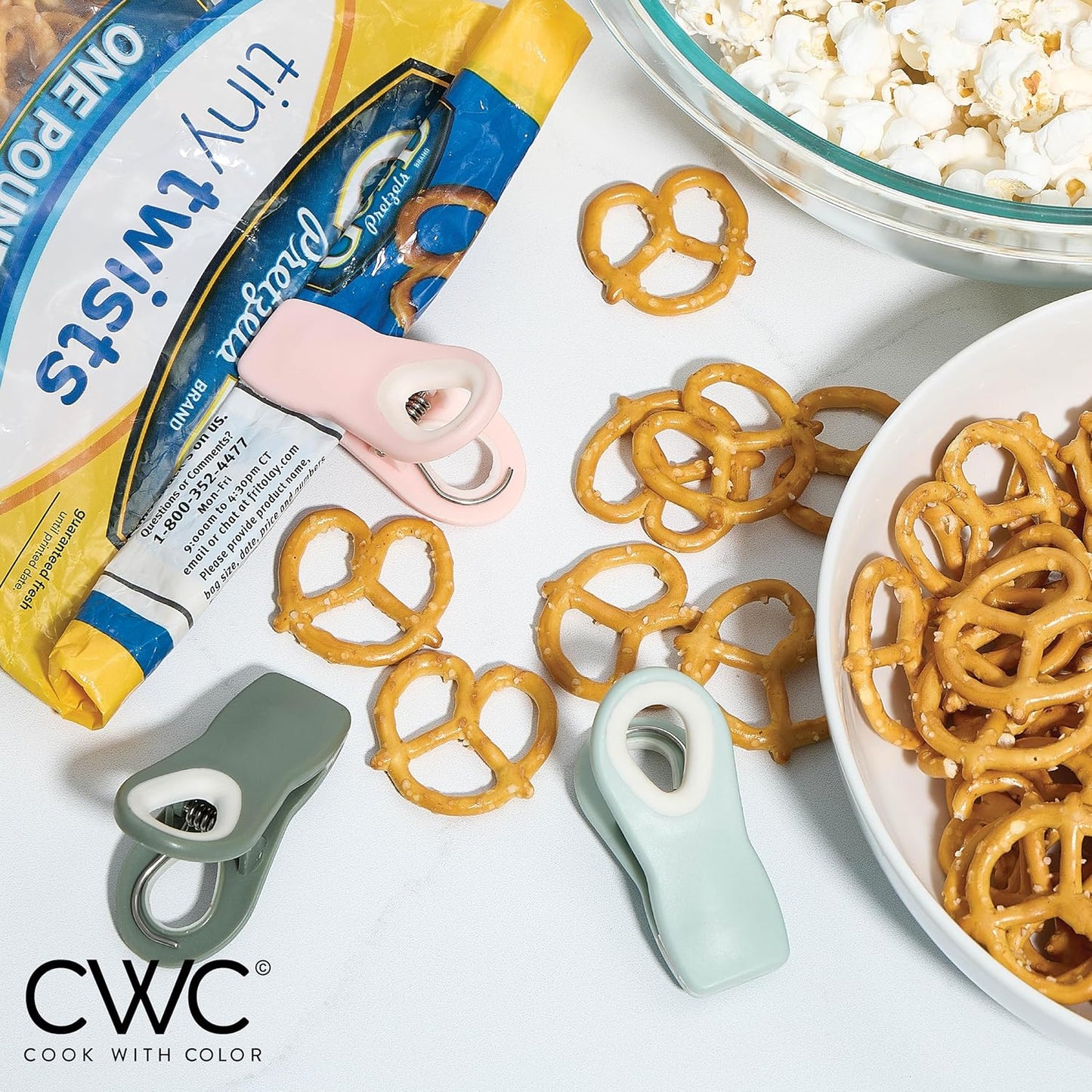 COOK WITH COLOR Bag Clips with Magnet- Chip Clips, Food Storage with Airtight Seal Grip for Bread, Snack and Food Bags (Green and Pink, Pack of 10)