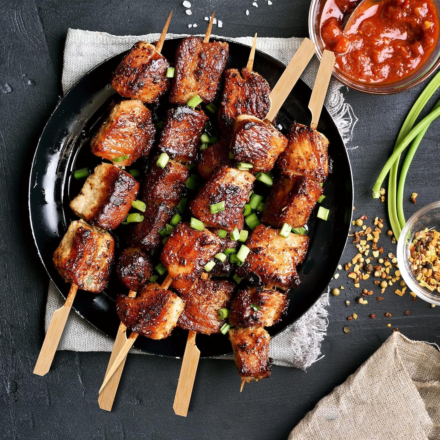 200 PCS Bamboo Skewers for Appetizer, 7 Inch Caramel Candy Apple Sticks, for Drinks, Fruit Kababs, Sausage, Barbecue Snack, Natural Wood Paddle Mini Food Skewer, Cocktail Pick, Charcuterie Accessories