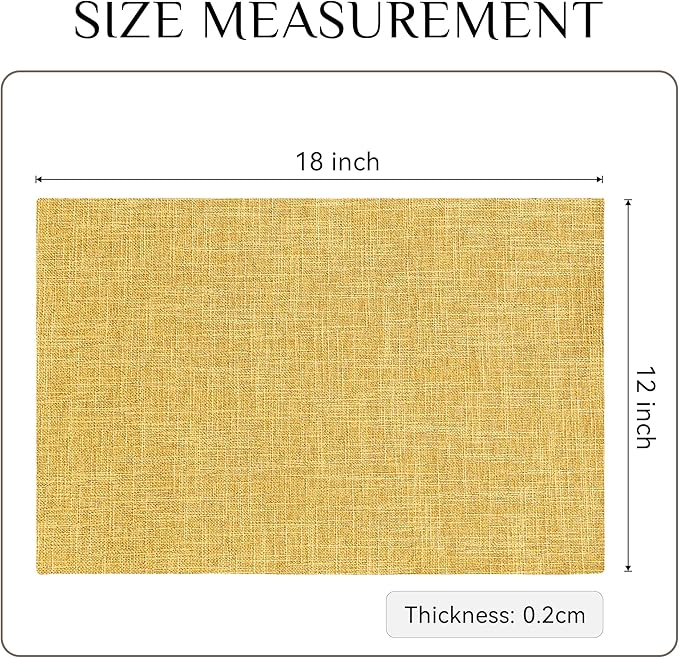 Softalker Faux Linen Placemats Set of 12-12 x 18 Inch, Heat Resistant Double Layered Durable Burlap Farmhouse Place Mats, Non-Slip Washable Rustic Table Mats for Dining, Kitchen, Party（Yellow