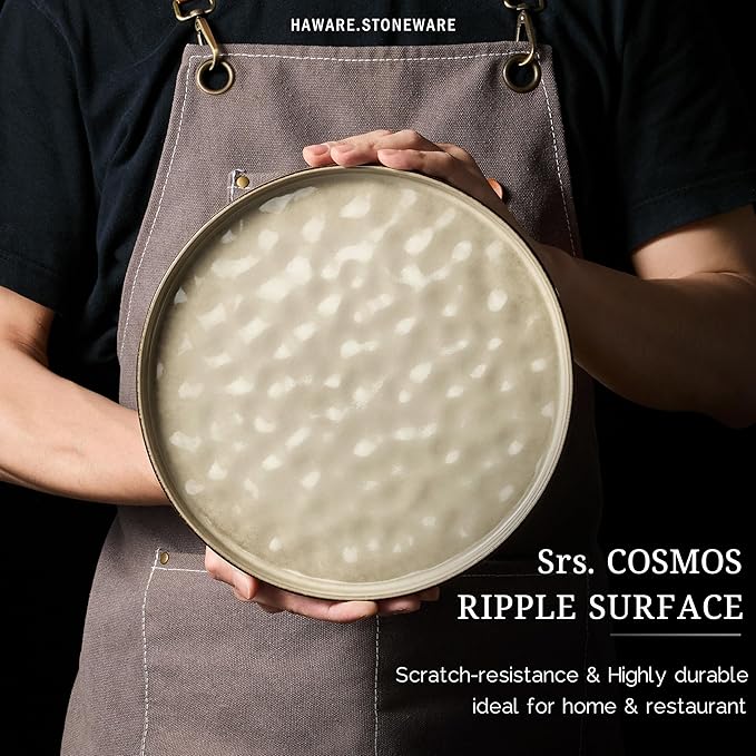 HaWare Dinnerware Sets, 16-Piece Plates and Bowls Set, Stoneware Dish Set for 4, Ceramic Dishware Set for Pasta Cereal, Chip and Scratch Resistant, Microwave and Dishwasher Safe, Saturn Khaki