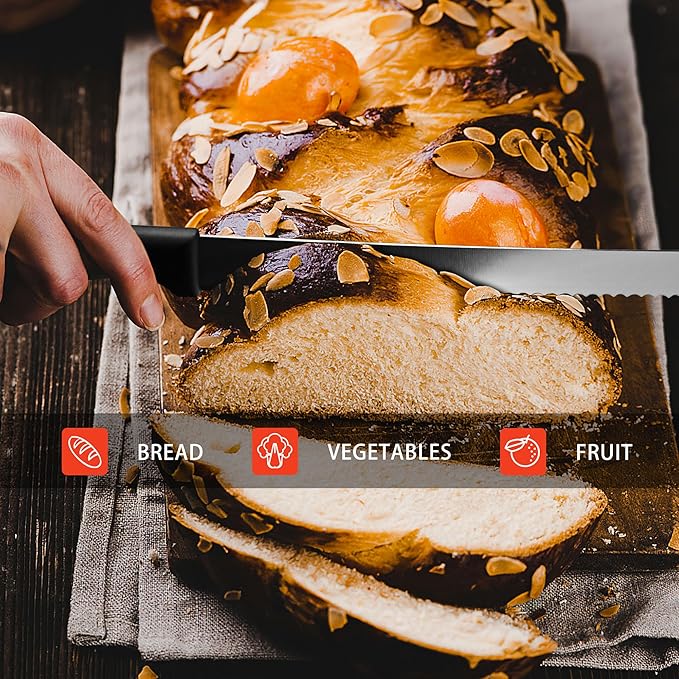 10 Inch Serrated Knife for Homemade Bread With Sheath, Wide Wavy Edge Blade For Bread Cake Cutting Slicing, High-Carbon Japanese Stainless Steel