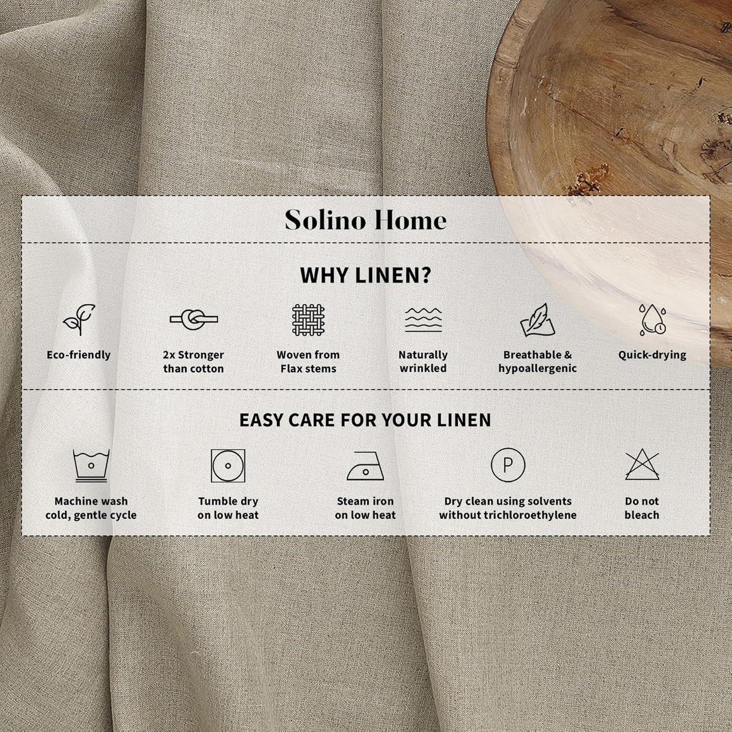 Solino Home Linen Table Runner 132 Inches Long - 100% Pure Linen White and Natural Farmhouse Table Runner 14 x 132 Inch for Dining, Thanksgiving