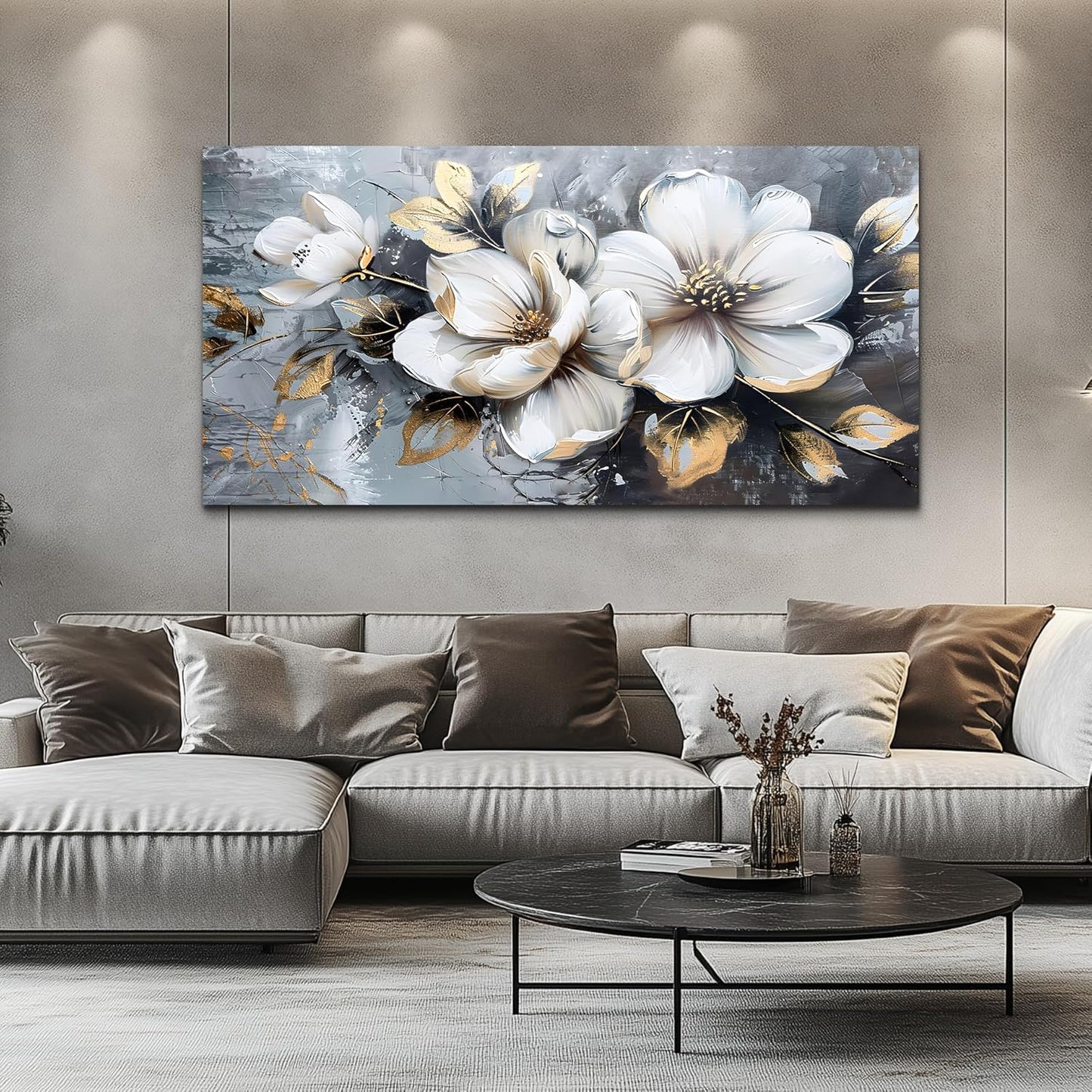 KELIYUAN Large Canvas Wall Decor Living Room For Wall Art For Bedroom Office Decorations Abstract White Flowers Wall Paintings Pictures Artwork Modern Framed Posters Home Decor Aesthetic 30"x60"