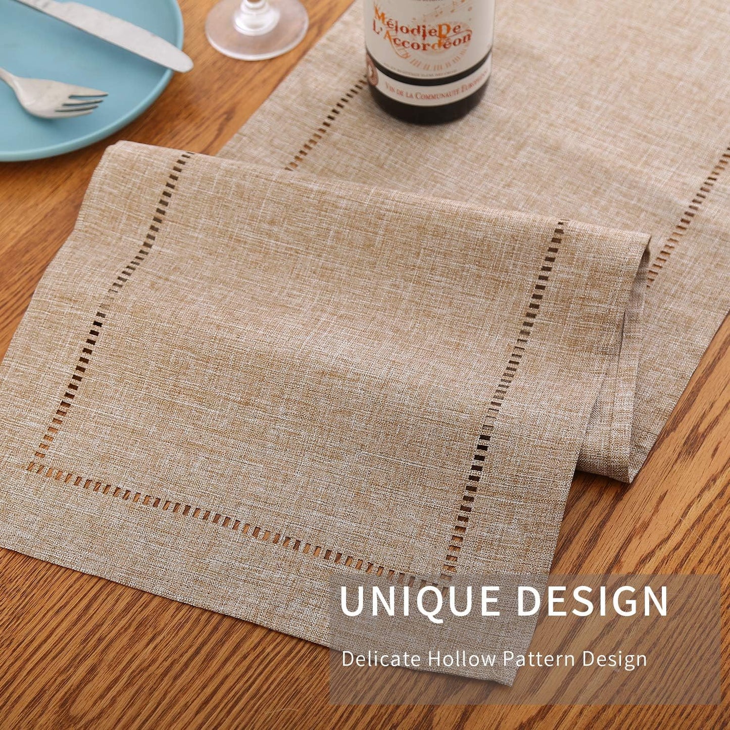 Tosewever Decorative Linen Table Runner Farmhouse Style Tabletop Collection 14 x 72 Inches Table Runners for Everyday Dining Wedding Party Holiday Home Decor (14" x 72", Light Coffee/Straight)