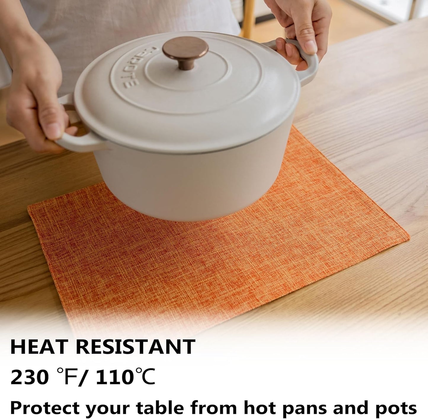 Demetex Fall Orange Placemats Set of 6 Linen Place Mats Modern Washable Table Plate Mats for Banquet Buffet Restaurant Dining Room, 13x19 inch, Orange