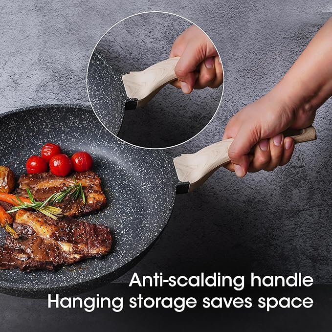 CAROTE Non Stick Frying Pan Skillet,12.5" Nonstick Skillet with Glass Lid, Granite Cookware Chef's Pan, PFOA Free (Classic Granite, 12.5-Inch)