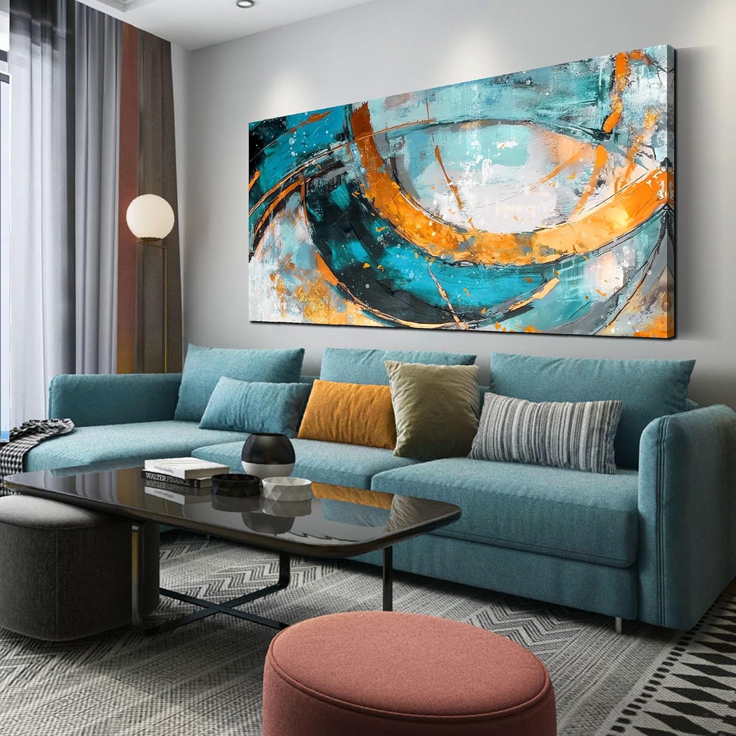 LAOTOART Abstract Wall-Art - Teal Wall Decor Living Room - Contemporary Wall Art Women Ready to Hang Size 29" x 59"