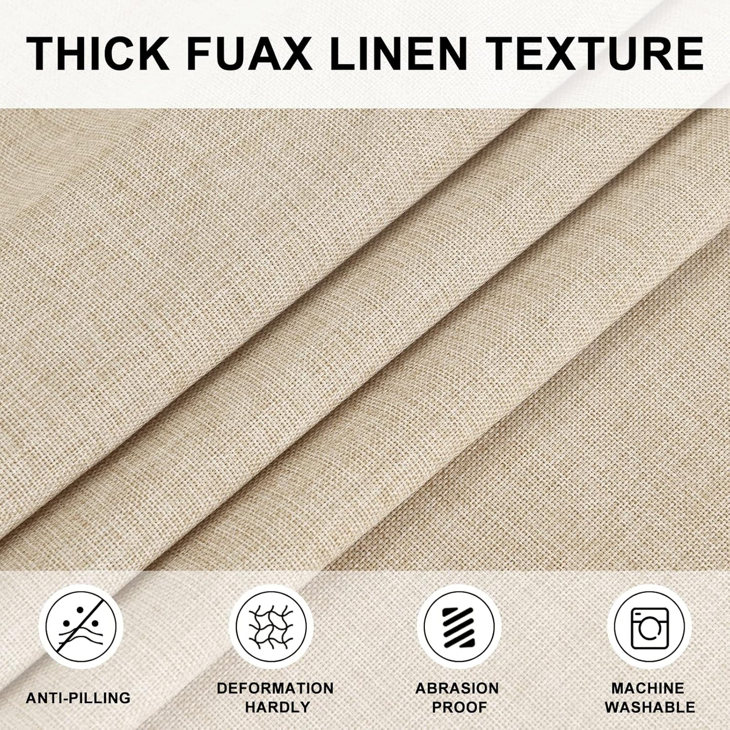 Hiasan Round Linen Tablecloth 45 Inch - Wrinkle and Stain Resistant Washable Polyester Fabric Table Cloth for Dining Room Kitchen Party, Beige