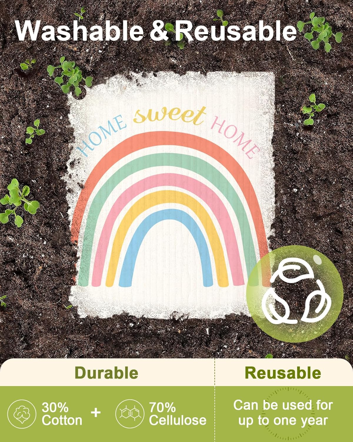 6 Pack Swedish Dishcloths for Kitchen - Reusable Dish Cloths for Washing Dishes Absorbent Cute Funny Kitchen Towels Cleaning Sponge, Rainbow