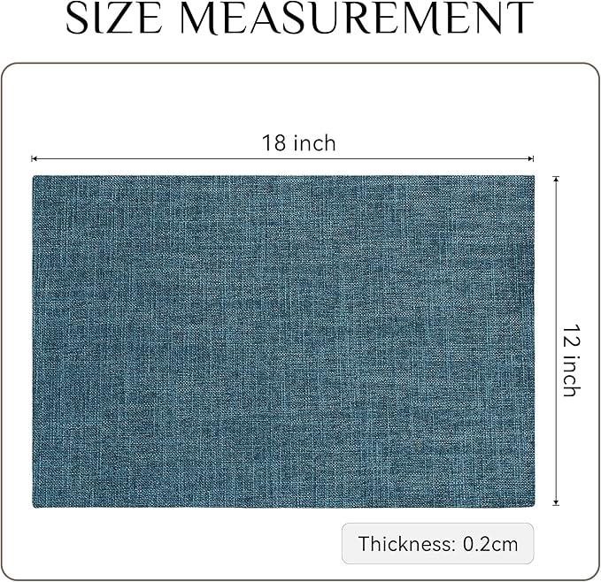 Softalker Faux Linen Placemats Set of 6-12 x 18 Inch, Heat Resistant Double Layered Durable Burlap Farmhouse Place Mats, Non-Slip Washable Rustic Table Mats for Dining, Kitchen, Party（Teal