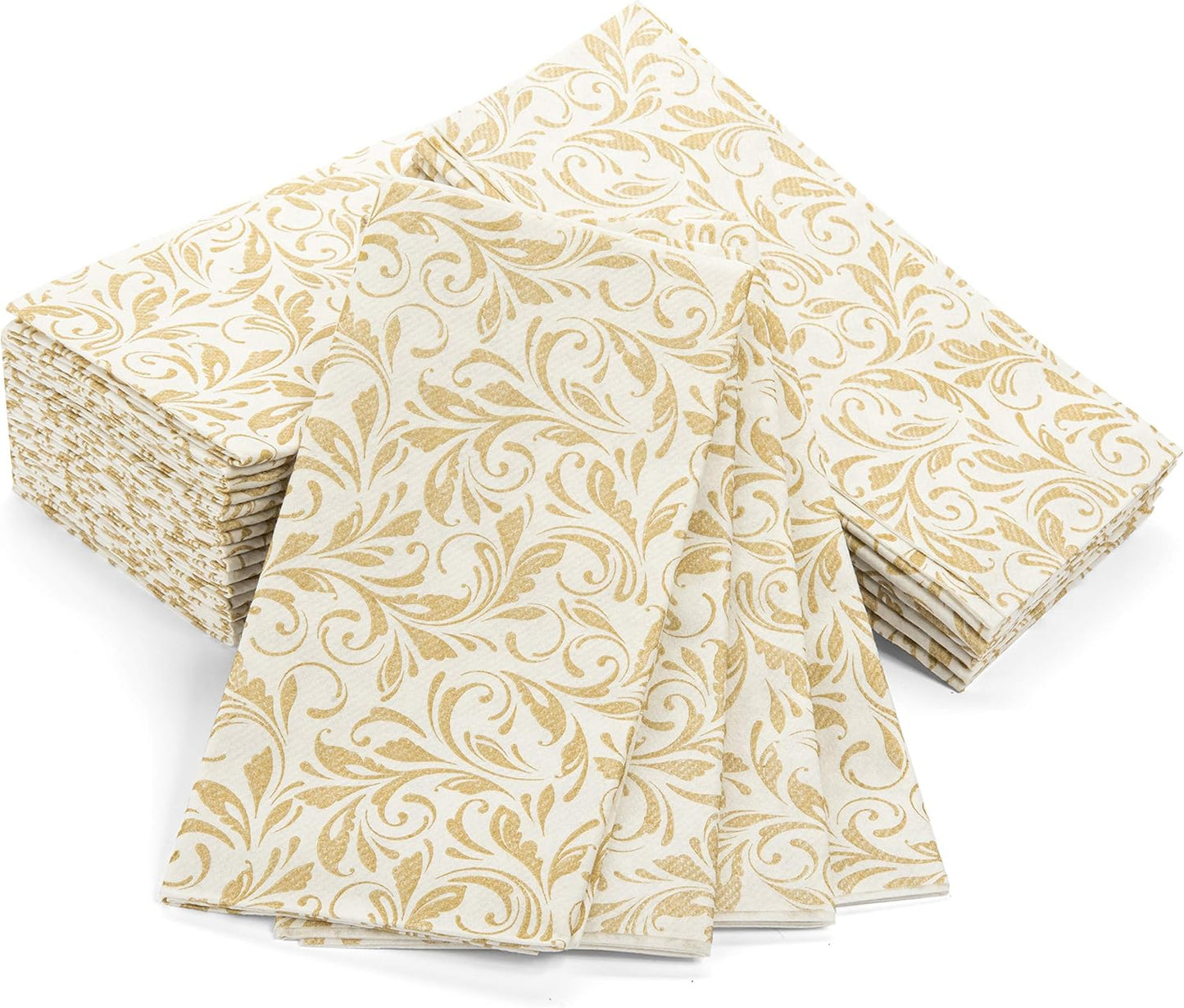 AMERICAN HOMESTEAD Paper Napkins - Gold Leaf Disposable Linen-Like Dinner Napkins - Restaurant-Quality Table Serviettes for Weddings, Parties, and Events - 15.75" x 15.75" - 50 Count