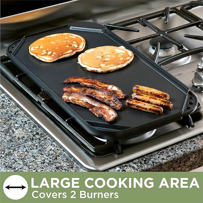 Ecolution Reversible Grill/Griddle Pan, Non-Stick, Dishwasher Safe, Double Burner Family Griddle Grill Pan Cookware, Cast Aluminum, 19.5-Inch x 11-Inch