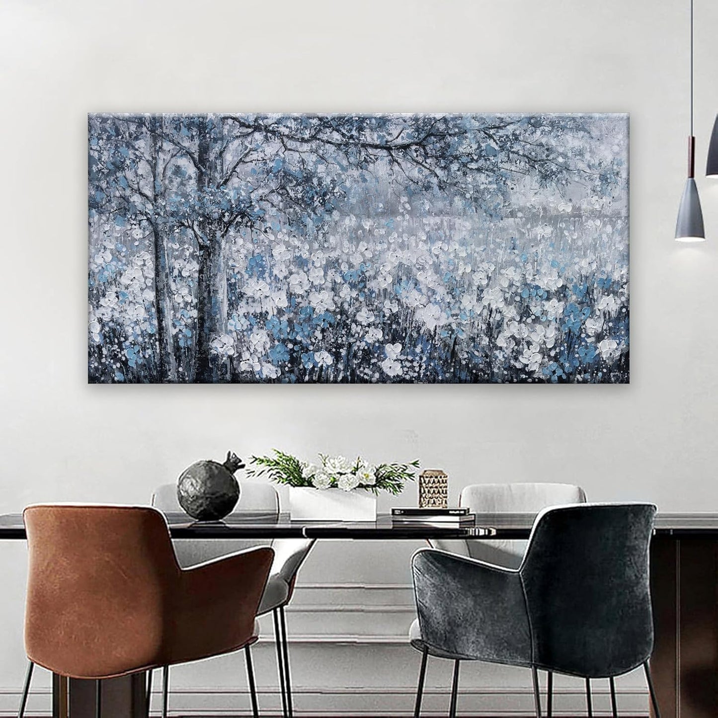 HXSRQ FA ART Canvas Wall Art Modern Wall Decor 29x58 Inches Large Wall Art Blue And White Tree Flower Landscape Picture Artwork For Bedroom Home Office