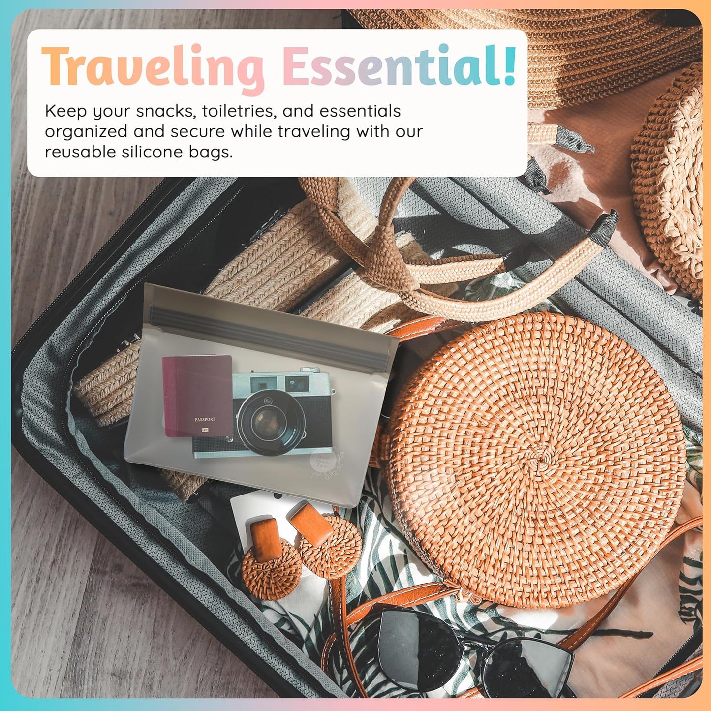 Reusable Food Storage Bags – 6-Pack Stand-Up, BPA-Free, Freezer, Dishwasher Safe & Eco-Friendly – 6 Gallon Bags – Airtight Leakproof, Organization and Storage Baggies (Grey)