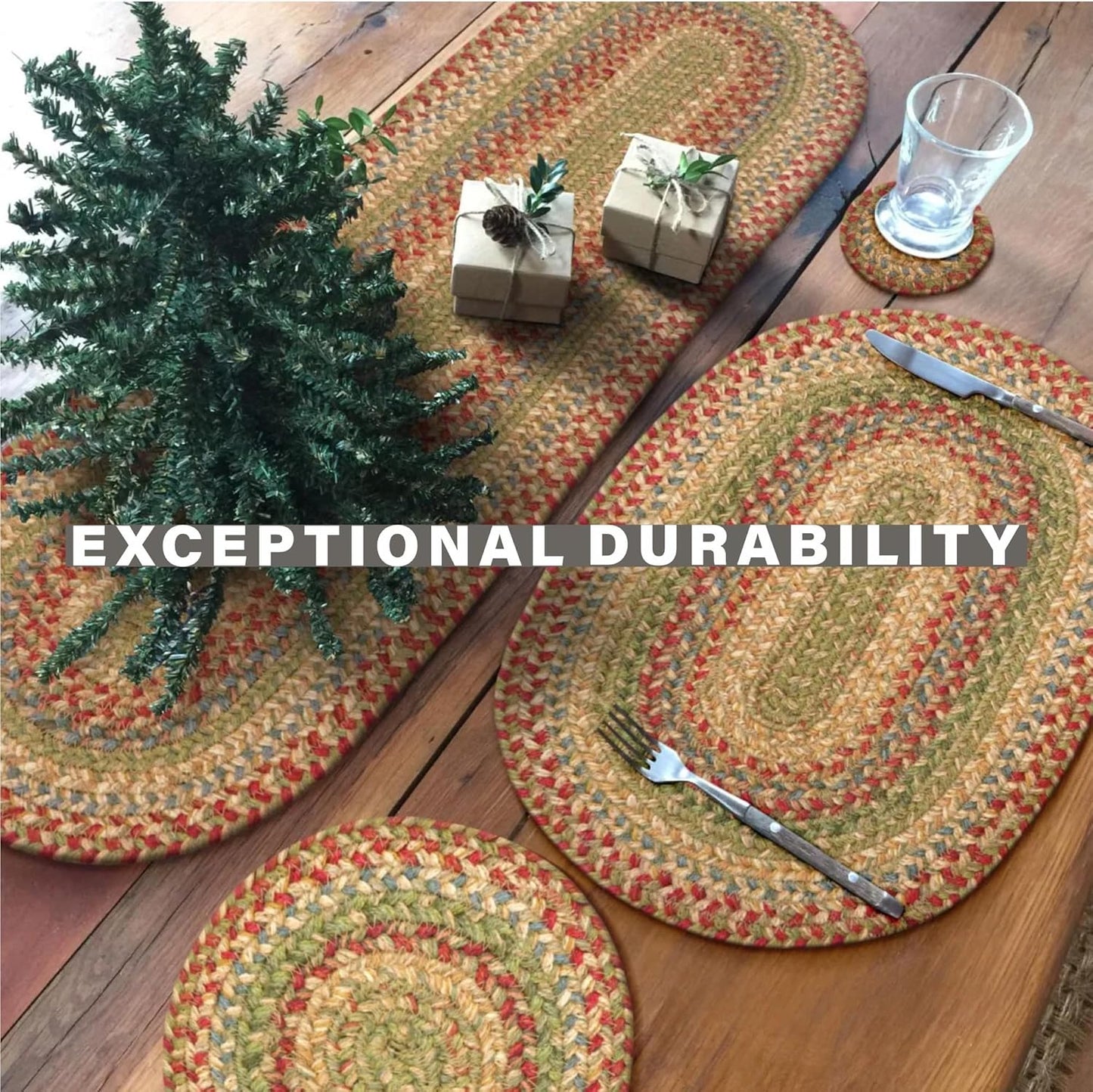 Homespice Azalea Oval Table Runner - 11"x36", Multicolor - Handcrafted with Jute - Rich Colors, Easy to Clean, Durable and Protects Furniture