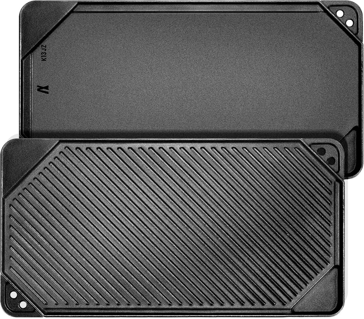 GGC Cast Iron Reversible Griddle, Double-sided Griddle pan for Indoor and Outdoor Cooking, 20 x 10.5 Baking Flat and Ribbed Griddle Plate for Stove Tops, Gas Grills and Camping