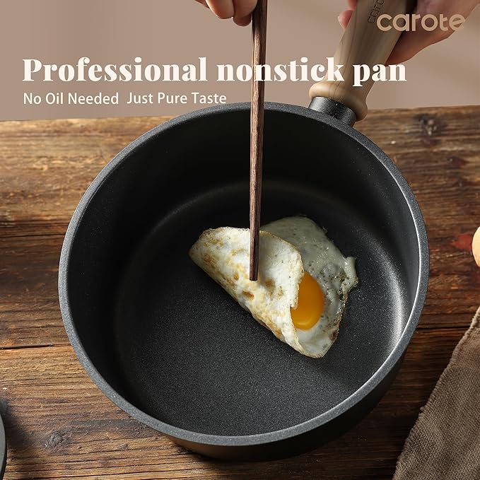 CAROTE Nonstick Sauce Pan Set With Lid, 1.5Qt & 2.5Qt Non Stick Saucepan Small Pots for Cooking, Multipurpose Ultra-light Titanium Small Kitchen Cooking pots, Induction Compatible, PFOA/PFOS Free