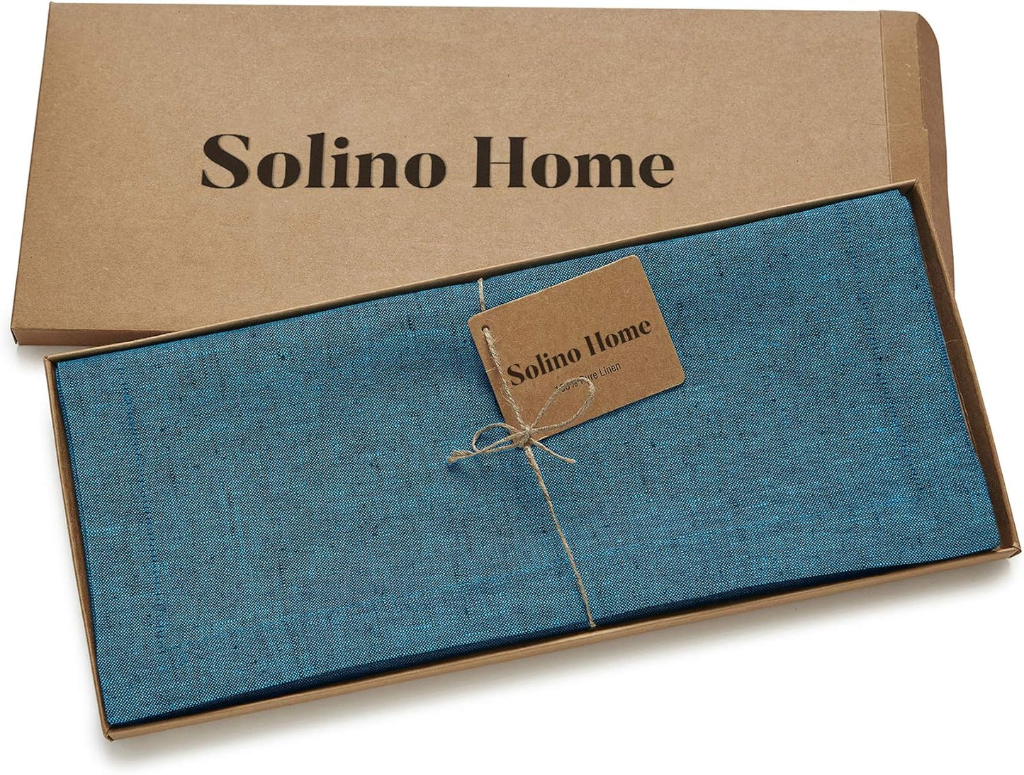 Solino Home Linen Small Table Runner 48 Inches - Athena, 100% Pure Linen Chambray Teal Table Runner 14 x 48 Inch Ideal for Dresser and Coffee Tables - Fall, Autumn, Thanksgiving