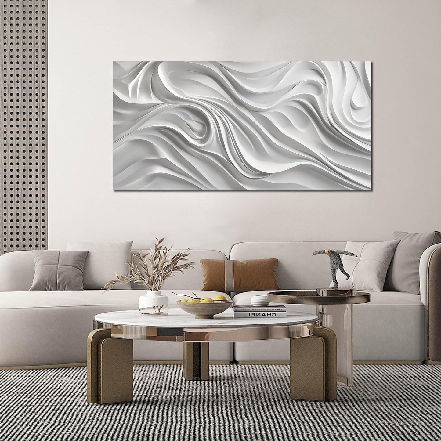 AOZEMI Abstract Canvas Art Wall Decor Modern White Wall Art Prints Large White Artwork for Walls Bedroom Office Kitchen Wall Decor 24" X 48"