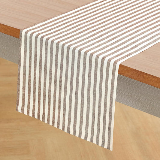 Solino Home Linen Table Runner 36 Inches - Amalfi Stripe 100% Pure Linen Brown and Cream Farmhouse Table Runner 14 x 36 Inch Ideal for Dresser and Coffee Tables - Fall, Autumn, Thanksgiving