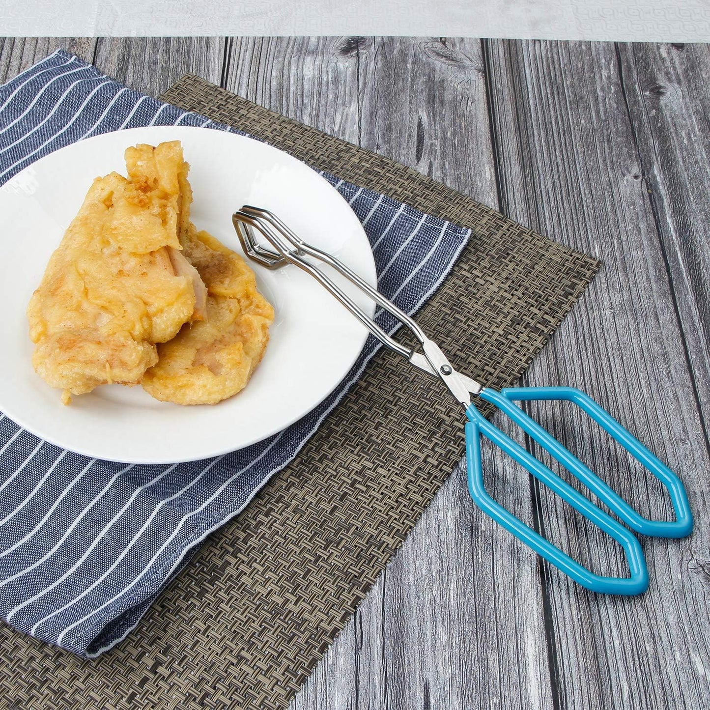 MSY BIGSUNNY Stainless Steel Scissor Tongs Heavy Duty Cooking Tongs with Soft Handles (2, blue 11" + 11")