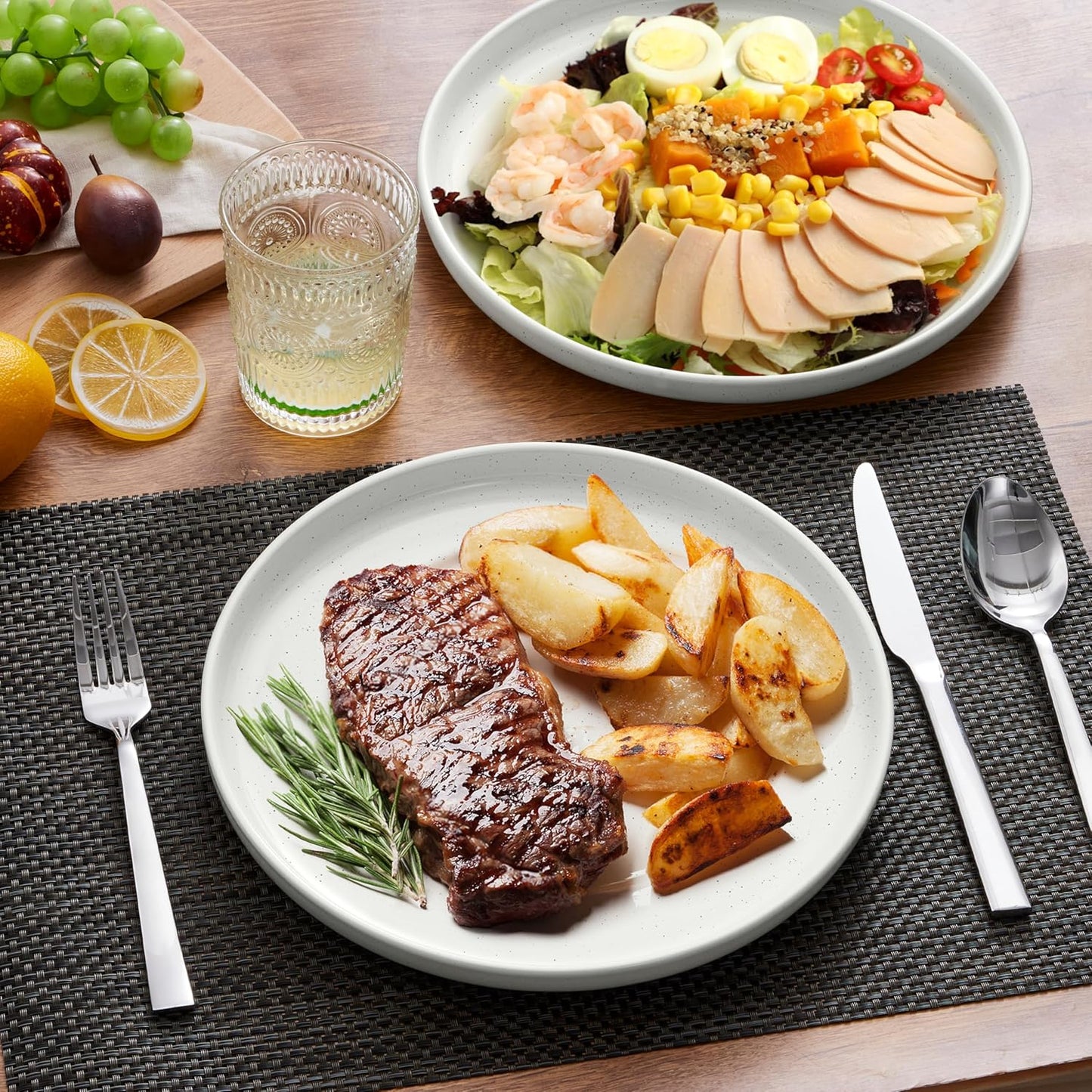 LIANYU Stoneware Dinner Plates Set of 6, 10.5 Inch Large Ceramic Salad Plates for Kitchen, Porcelain Round Serving Dishes Set, Oven, Microwave & Dishwasher Safe, Scratch Resistant, Snowy White