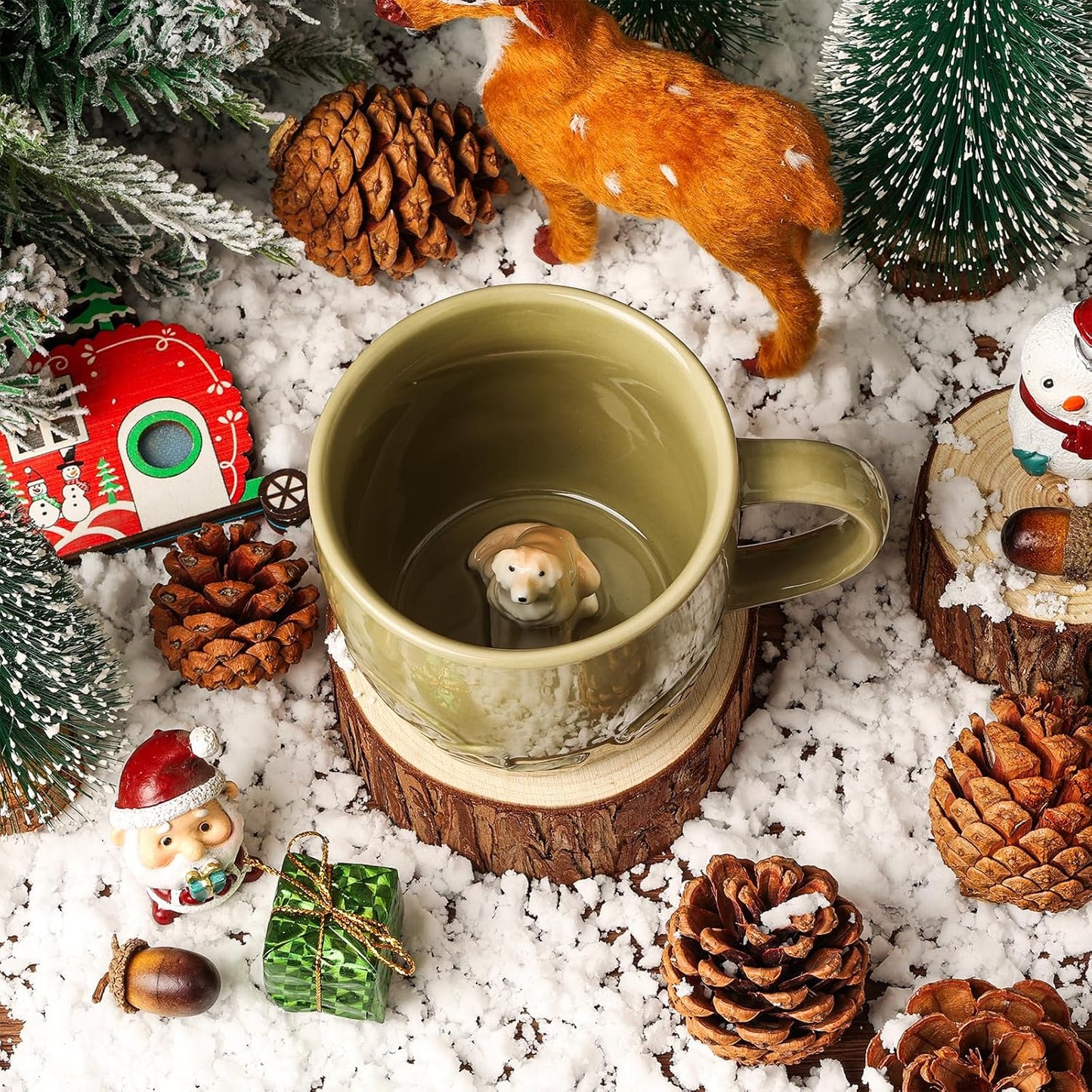 Labrador Dog Ceramic Cup Hidden 3D Animal Inside Mug,Cute Cartoon Handmade Figurine Mug,Christmas Birthday Surprise for Friends Family or Kids (Sage Green Labrador)