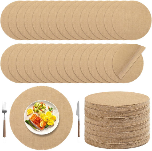 100 Pieces Burlap Placemats 15 Inch Round Reusable Brown Table Mats Natural Jute Fibers Placemats Bulk Circle Rustic Table Decorations for Dining Wedding Holiday Farmhouse Supplies